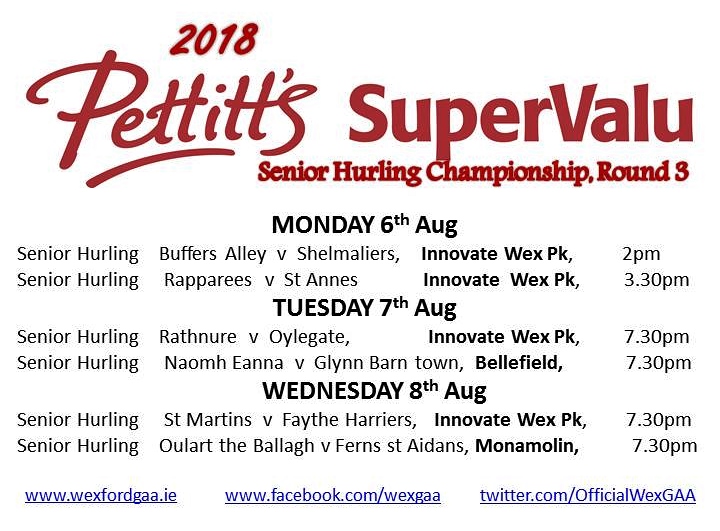 Pettitts Senior Hurling Rd 3 Fixtures AD