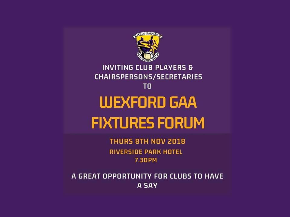 Club Players, Chairpersons and Secretaries to have a big input in Wexford GAA Fixtures forum