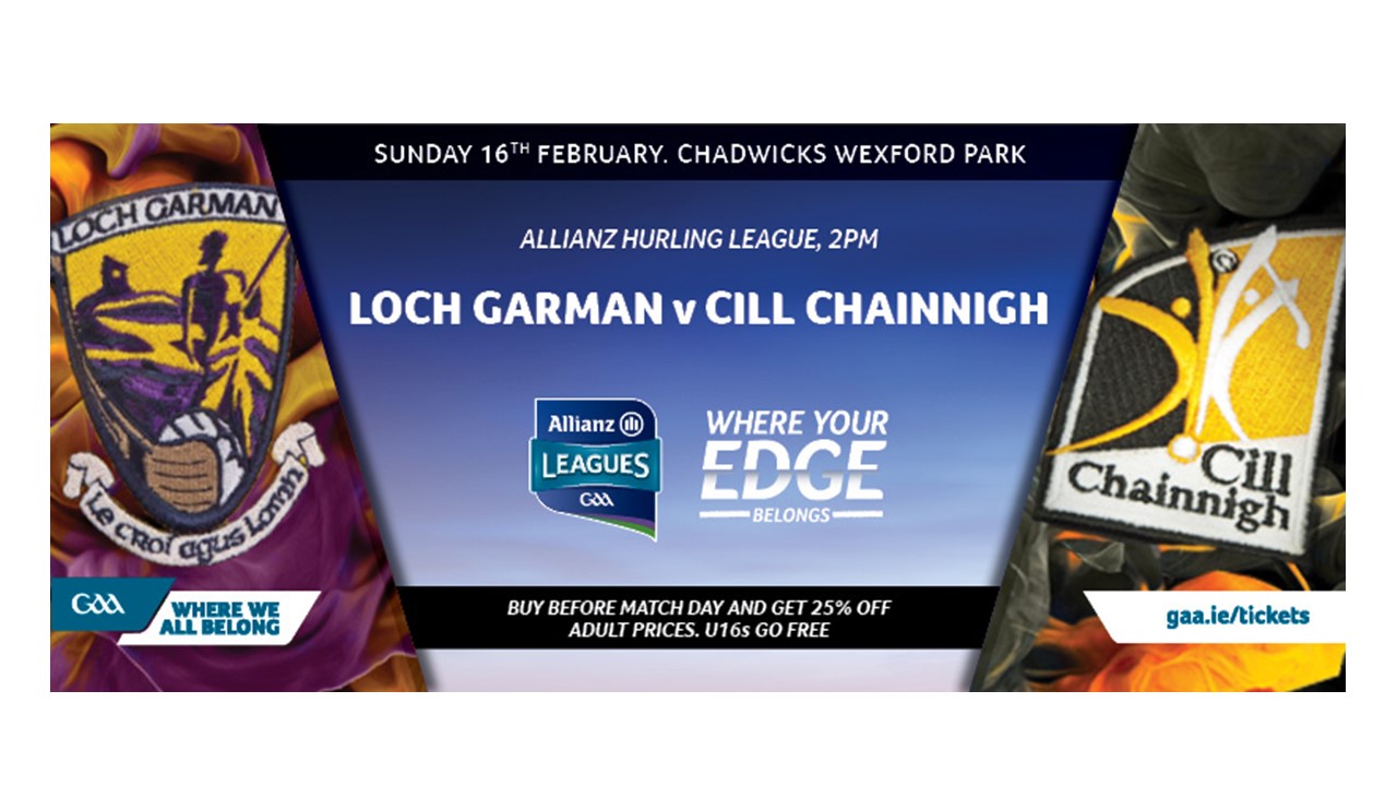 Senior Hurlers welcome Kilkenny to Chadwick’s Wexford Park this Sunday 16th Feb for more Allianz Hurling League Action