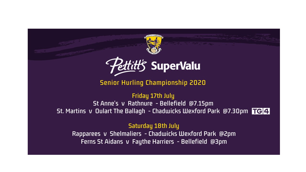Fixtures for Round 1 of the 2020 Wexford GAA Hurling Championship.